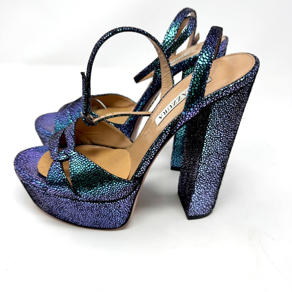 AQUAZZURA Sinner Ombre Platform Ankle-strap Sandals In Petroleum - Picture 15 of 16